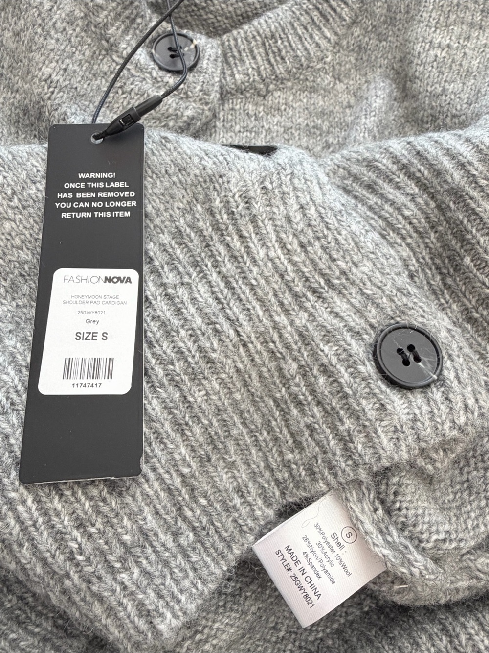 NWT* Fashion Nova Grey Wool Blend Button Up Cardigan